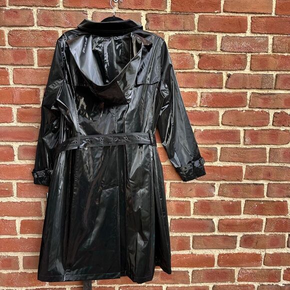 Jane Post $595 High Gloss Trench Coat black womens medium NEW - Picture 13 of 16